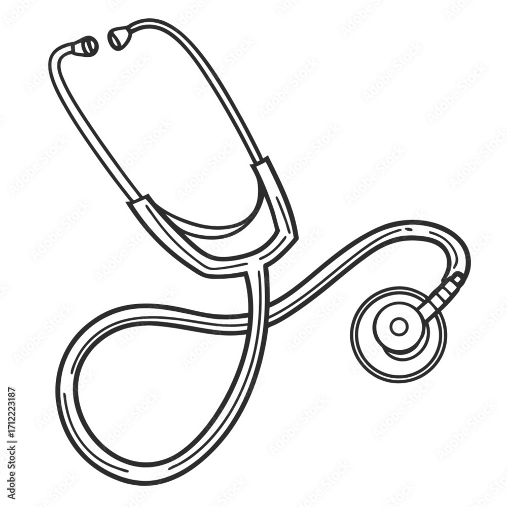Minimalist a black and white line drawing of a stethoscope with ear ...