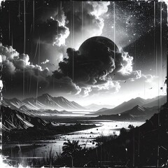 cosmic black and white landscape