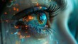 © Ummeya - Close up of a human eye reflecting digital futuristic technology circuit board patterns