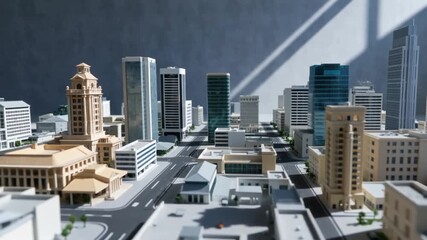 Detailed Scale Model of a Modern City with Diverse Skyscrapers