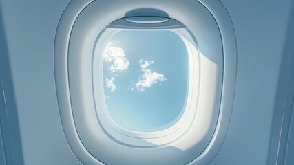 Wall Mural - View from an airplane window with clouds and blue sky