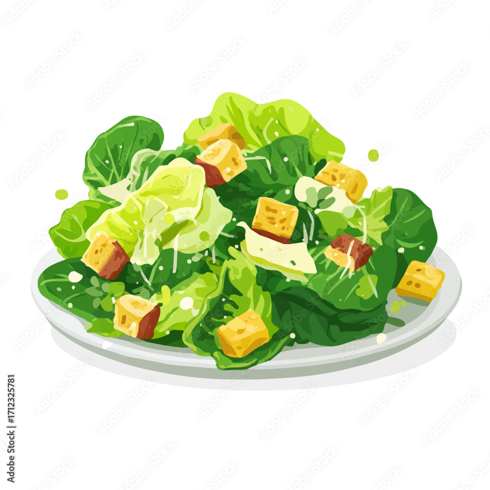 Caesar Salad, 2D flat vector illustration in icon style, isolated on a ...