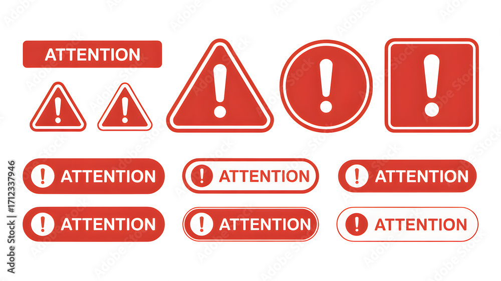 Urgent attention alerts and warning signs collection, essential for ...