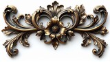 an elegant old brass baroque floral flourish with ornate leaves and high-relief carving, vintage antique decorative design in classic rococo style