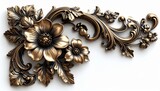 an elegant old brass baroque floral flourish with ornate leaves and high-relief carving, vintage antique decorative design in classic rococo style