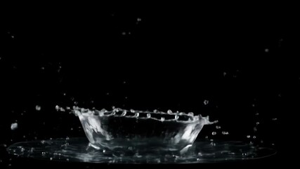Water Droplet Collision in Slow Motion on Black Backdrop with Cinematic Natural Lighting