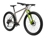 29er mountain bike with large diameter wheels and aggressive tread pattern