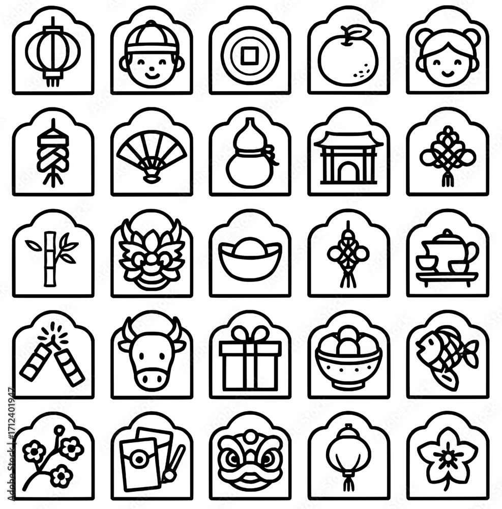 Icon pack, icon sheet, chinese new year theme, outline version, vector ...