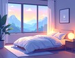 © 덕준 이 - minimalist, flat design illustration of a cozy bedroom