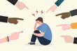 © Alina - Bullying and verbal bullying concept with hands pointing on young man. Victim of harassment and abuse, aggression in teenagers society.