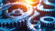 © Iin - Macro Gears Under Warm Light Focus on Interlocking Silver Metal Cogs and Sprockets with Complex Mechanical System and Industrial Machinery Details