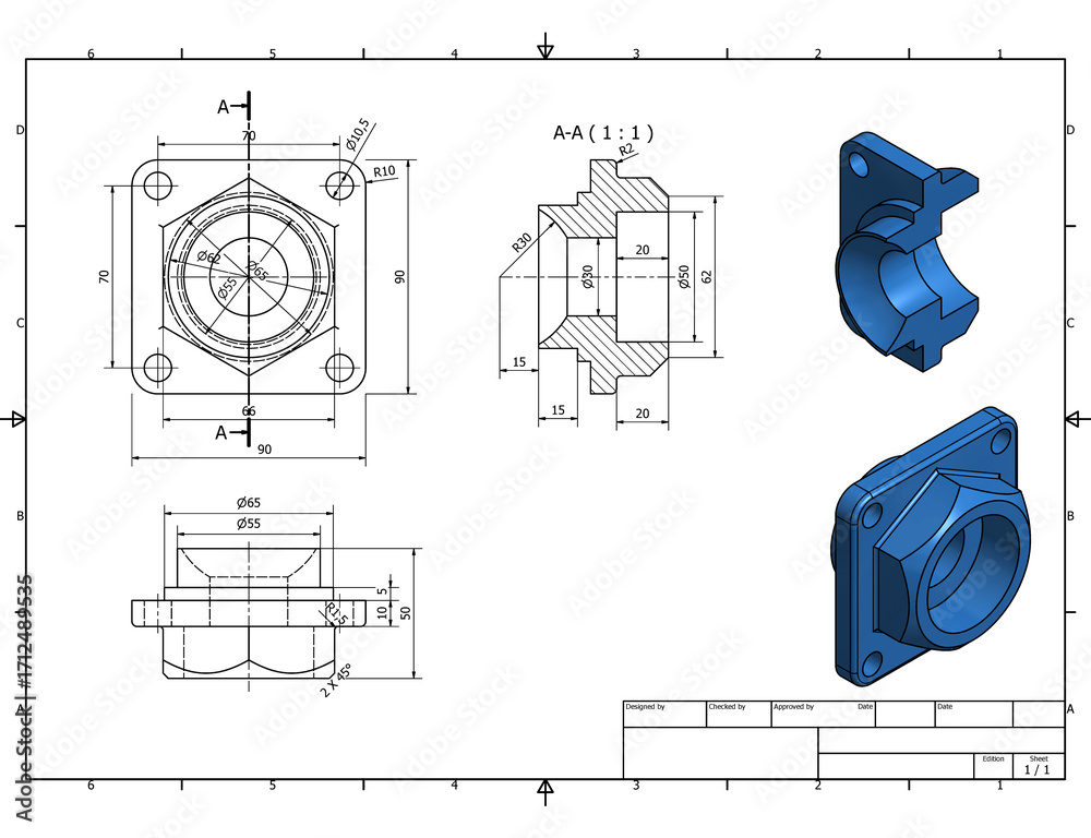 Structura Model CAD, drawing three dimensional modeling, mechanical part in 3D ...