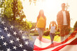 © New Africa - Military man and his family outdoors, double exposure with national flag of USA