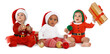 © New Africa - Cute babies in Christmas clothes on white background