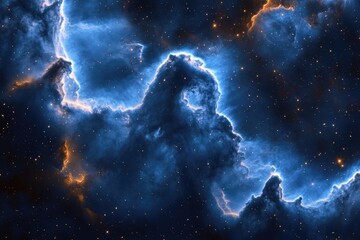 Wall Mural - A stunning image of a nebula in space, showcasing vibrant blue and orange hues with countless stars scattered throughout.