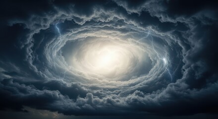 Wall Mural - A swirling vortex of dark clouds leading to a bright ethereal light source
