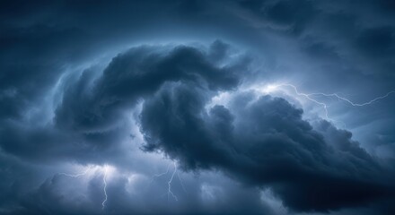 Wall Mural - Dramatic dark storm clouds swirling with rays of light breaking through
