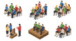© Santiago - Isometric applause scenes: people clapping in various sitting arrangements