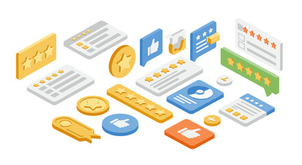 Isometric rating and review icons for web and mobile interfaces