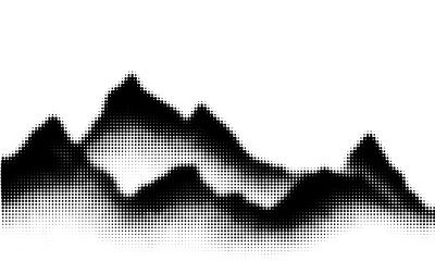 Wall Mural - Vector halftone dots background, fading dot effect. Imitation of a mountain landscape, banner, shades of gray.