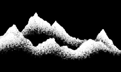 Wall Mural - Vector halftone dots background, fading dot effect. Imitation of a mountain landscape, banner, shades of gray.