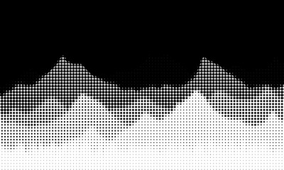 Wall Mural - Vector halftone dots background, fading dot effect. Imitation of a mountain landscape, banner, shades of gray.