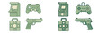 © Bundi - Various gaming controllers and arcade machines in a minimalist green style suitable for digital or print media