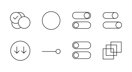 Vector art of set of simple outline icons representing various actions and settings for user interface design and development