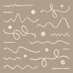 Wall Mural - Children's Abstract Chalk Drawn Sketch. Set of Design Elements White Lines and Circles Isolated on Craft Paper.