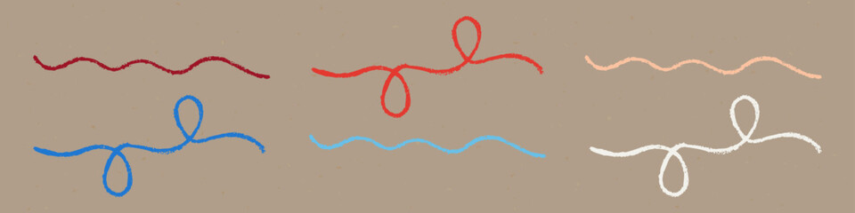 Wall Mural - Abstract Realistic Chalk Drawn Sketch. Set of Design Elements Wavy Lines and Knots Isolated on Papercraft.