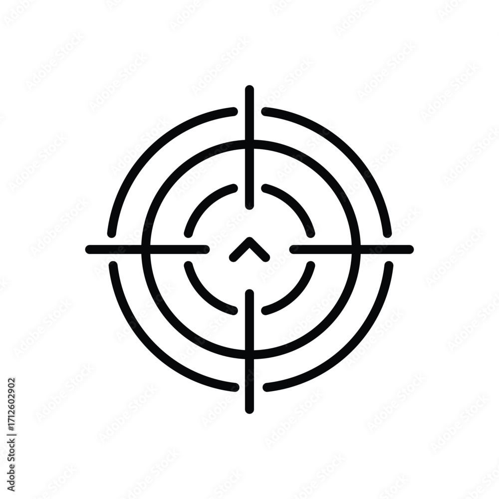 Black target symbol concentric circles intersected by crosshairs ...
