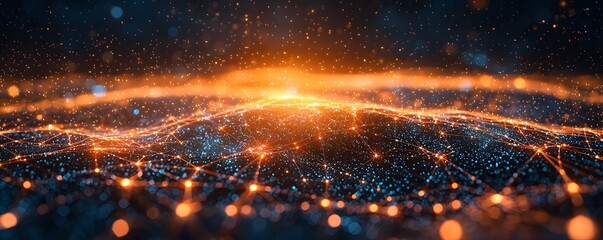 Wall Mural - abstract digital network with glowing orange and blue connections symbolizing data flow technology a