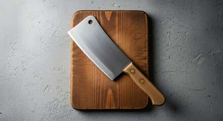 Sharp Butcher Knife on Wooden Cutting Board.