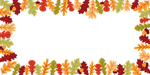 Autumn background with oak leaves and acorns