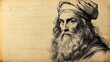 © Flash Studios - 2-Color Portrait of Leonardo da Vinci with Quill Symbolizing Art and Invention