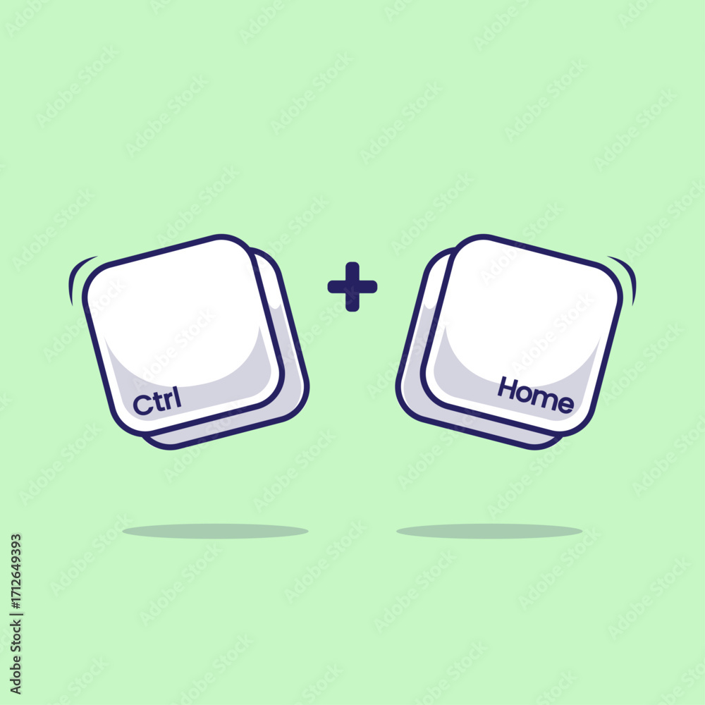 Flat cartoon of computer keyboard combination shortcut Ctrl plus Home ...