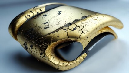 Gold-plated, cracked, abstract object