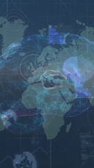 Wall Mural - animation of globe of network of connections over cell and data processing