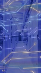 Wall Mural - Animation of circuit board and data processing over computer servers