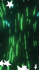 Wall Mural - Animation of green streaks and white stars creating dynamic abstract motion effect