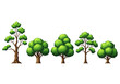 © Oni - Diverse pixel art forest trees in a row pixelated nature element for game development and digital art isolated on transparent background