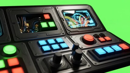 Futuristic control panel with glowing buttons and displays.