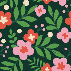 Wall Mural - cute floral vector seamless pattern. delicate background with hand-drawn flowers and leaves.