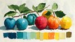 © Asad - Colorful apples with leaves and corresponding color palette oil painting