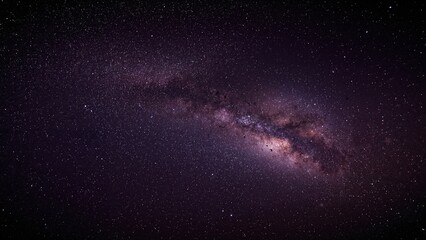 Wall Mural - Wide-angle view of a vibrant purple and blue night sky featuring the Milky Way and stars against a dark backdrop, enhanced with noise and grain effects. Captured using long exposure and custom white