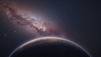 Wall Mural - Celestial scene featuring a planet amid a meteor storm