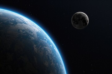 Wall Mural - Photograph of our planet and its satellite in the vast cosmos. Image elements courtesy of a space agency
