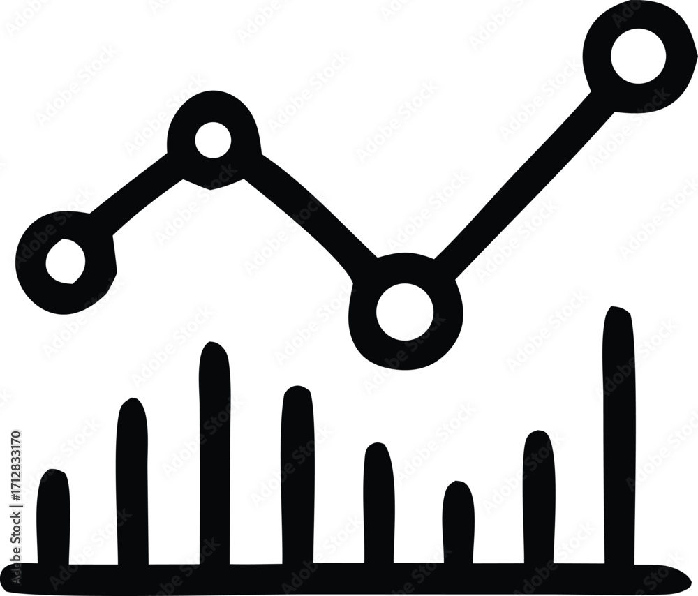 Growing Stat Graph Simple hand drawn data analysis chart with growing trend line and bar ...