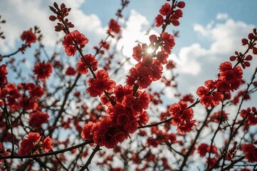 Wall Mural - Crimson Ume Flower Bloom