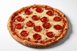 © The 2R Artificiality - Slice of pepperoni pizza on a plain white backdrop. Concept of traditional cuisine.